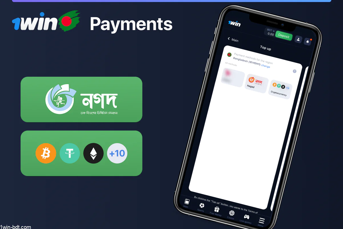 Payment options available in the 1win app for Bangladeshi players
