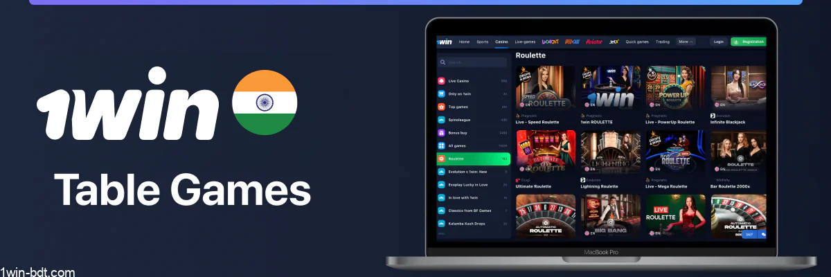700+ 1win table games including poker and roulette